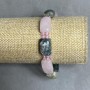 Bracelet Pink Quartz Moss Agate link 17x10mm+- Czech crystal, length 18cm +- stretch