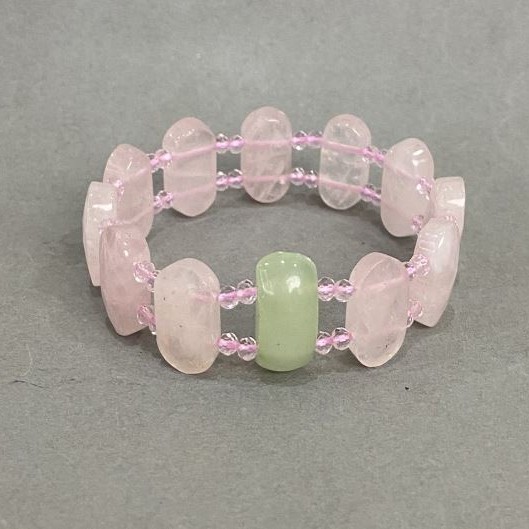 Bracelet Pink Quartz faceted link, diameter 20x10mm± Onyx link 20x10mm± Czech crystal, length 18cm ± stretch