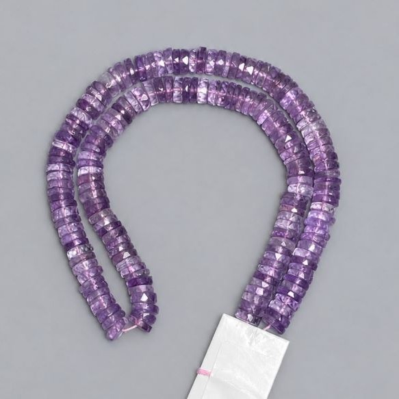 Amethyst Natural Stone Faceted Rondelle Beads 7,5x2-3mm±, Length 40 cm +