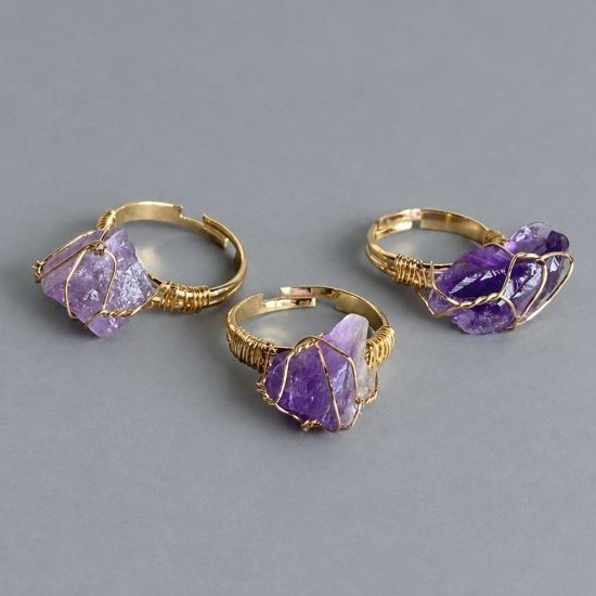 Ring, Amethyst sizes in woven setting 10-16x10-12mm+- (assorted sizes)