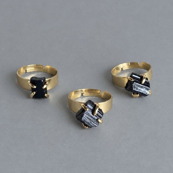 Ring, sizes Tourmaline Schorl processed stone 9x11 mm+- (assorted sizes)