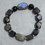 Labradorite bracelet faceted pieces, diameter 16x10mm+- silver-obsidian 11x10mm+-, length 18cm +- stretch