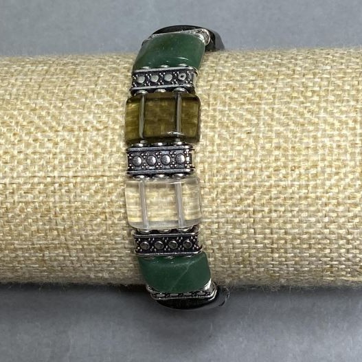 Bracelet Jadeite Rauchtopaz Rock Crystal stretch, link diameter 16x11mm +/-, length 18cm +/- stretch
