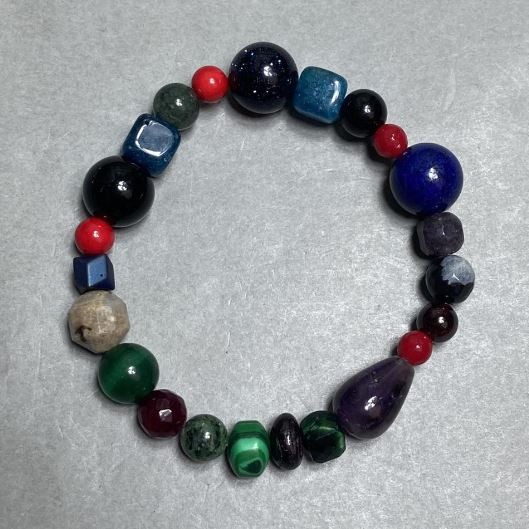 Bracelet Agate Aventurine Lapis Lazuli bead 12mm+- 8mm+- cube 6mm+- length 18cm+- stretch