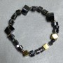 Hematite bracelet faceted bead 8mm+- cube 6mm+- wave 7x5mm+- , length 18cm +- stretch