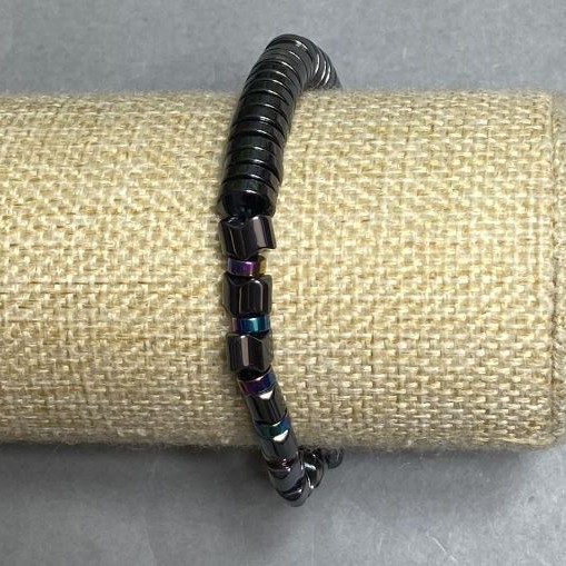 Hematite bracelet, rondelle beads, diameter 8x2mm ± 5x2mm ± wave 7x5mm +-, length 18 cm ± stretch