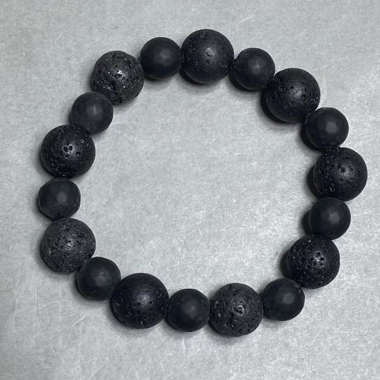 Lava bracelet, round bead, diameter 10–12 mm +- , length 18 cm +- , stretch