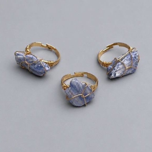 Ring, sizes Kyanite natural stone in wire wrap 18-25x9x11-15mm+- (assorted sizes)