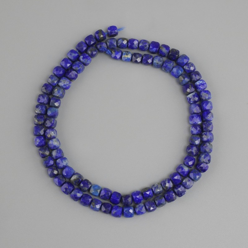 Lapis Lazuli beads faceted cube, diameter 4x4mm ±, length 39cm ±