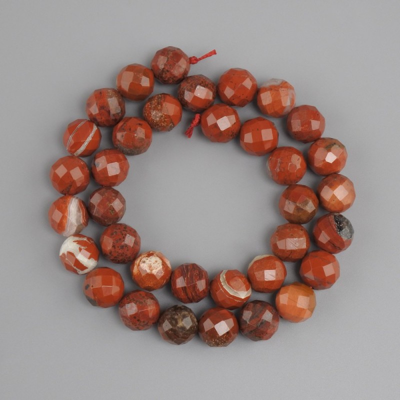 Beads Red Jasper faceted round bead, diameter 10mm+-, length 36cm+