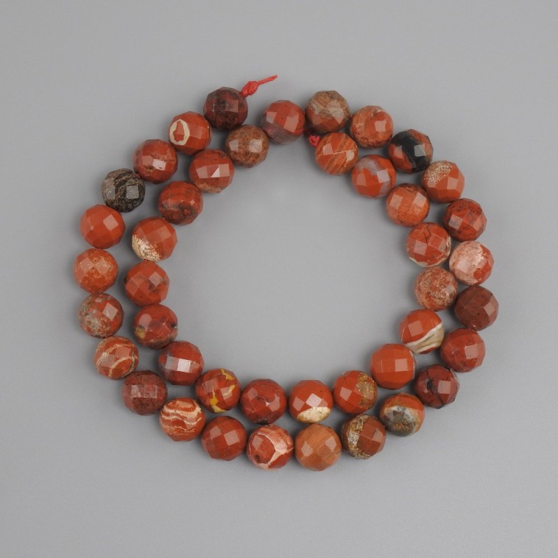 Beads Red Jasper faceted round bead, diameter 8mm+/-, length 36cm+