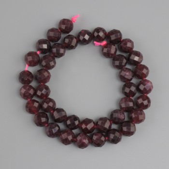 Beads Tourmaline Rubelite faceted round bead, diameter 10mm +/- , length 37cm +/-