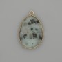 Jasper pendant Kiwi carved oval in a gold-colored metal setting 32x22mm+