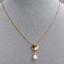 Pendant Abalone Mother-of-Pearl Haliotis square 10x10mm+- with Pearl 6mm+- on a chain, length 46cm+