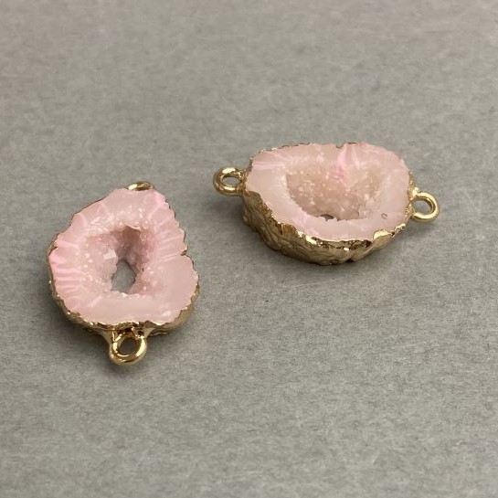 Pink "Geode" connector, acrylic "gold", diameter 19x15 mm+