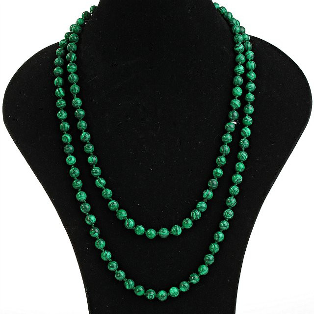 Malachite (Pressed) Necklace, Round Beads 8mm, Length 120(+/-)cm