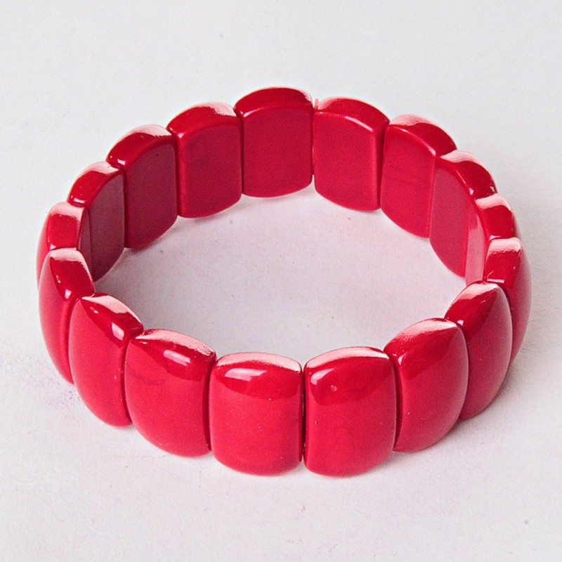 Coral (Pressed) Bracelet, Rectangular Stones on Elastic, "Link" 1.1x1.5cm