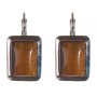 Clearance. Tiger's Eye Earrings in a Smooth Setting with Rectangular Stone 2.3×1.8 cm, Length 3.5 cm
