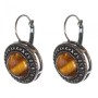 Clearance. Tiger's Eye Earrings in bezel setting "dot cross" round stone 2 cm, length 3 cm