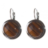 Clearance. Tiger Eye Earrings, Smooth Setting, Round Stone 2cm, Length 3.1cm