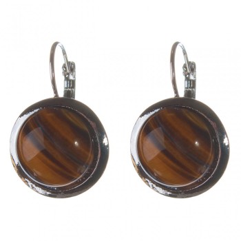 Clearance. Tiger Eye Earrings, Smooth Setting, Round Stone 2cm, Length 3.1cm