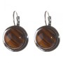 Clearance. Tiger Eye Earrings, Smooth Setting, Round Stone 2cm, Length 3.1cm