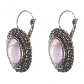 Clearance Earrings Amethyst in a Droplet Silver Setting Oval Stone 2.5×1.9 cm, total length 3.5 cm