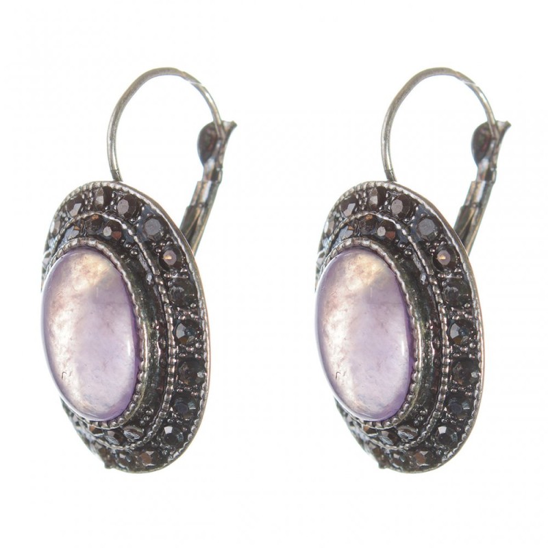 Clearance Earrings Amethyst in a Droplet Silver Setting Oval Stone 2.5×1.9 cm, total length 3.5 cm