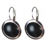 Clearance Earrings Agate Black Smooth Setting Round Stone 2cm, length 3.1cm