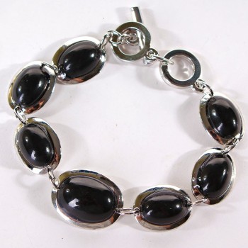 Clearance. Agate Bracelet, Smooth Setting, Oval Stone 18x22+15x20mm, Length 18-21cm