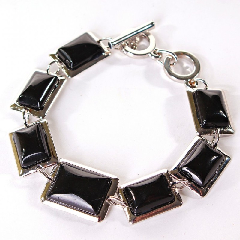 Clearance. Agate Bracelet, Smooth Setting, Rectangular Stone 18x22+15x20mm, Length 18-21cm