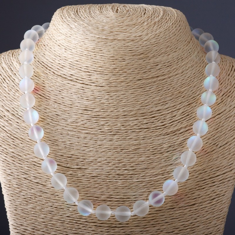 Necklace "Opal Glass" White Matte, 10mm diameter