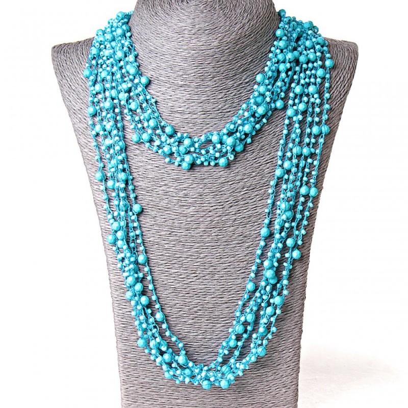 (140cm) Cobweb Necklace with Round Charms, Light Blue