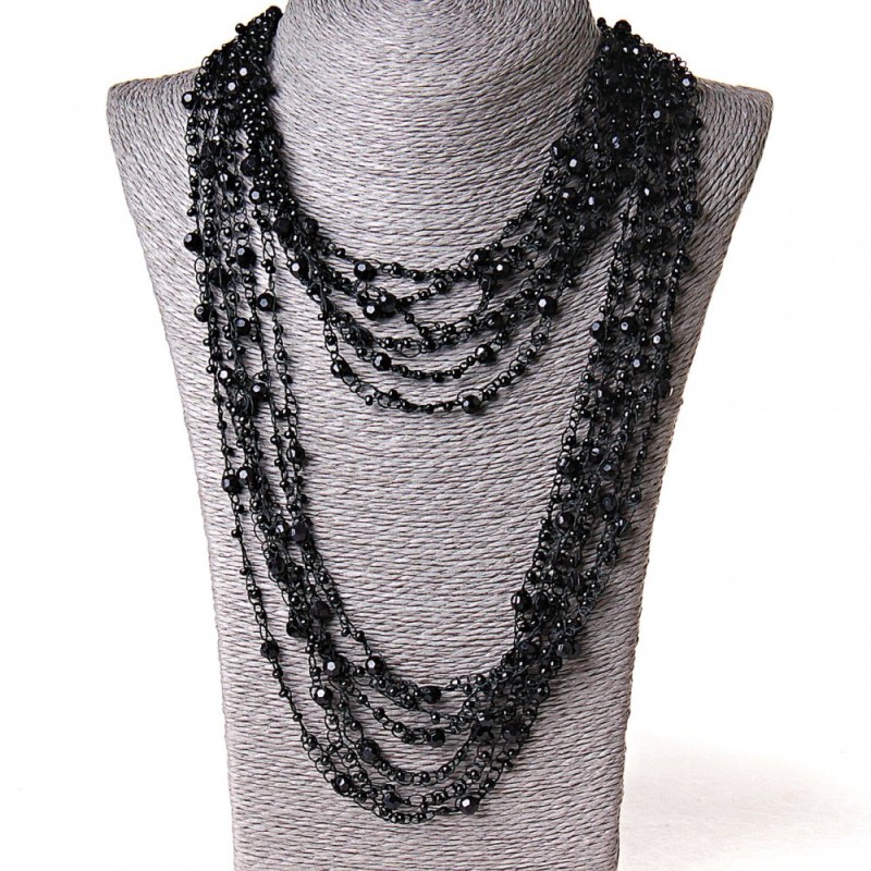 (140 cm) Cobweb Necklace with Round Pendants, Black