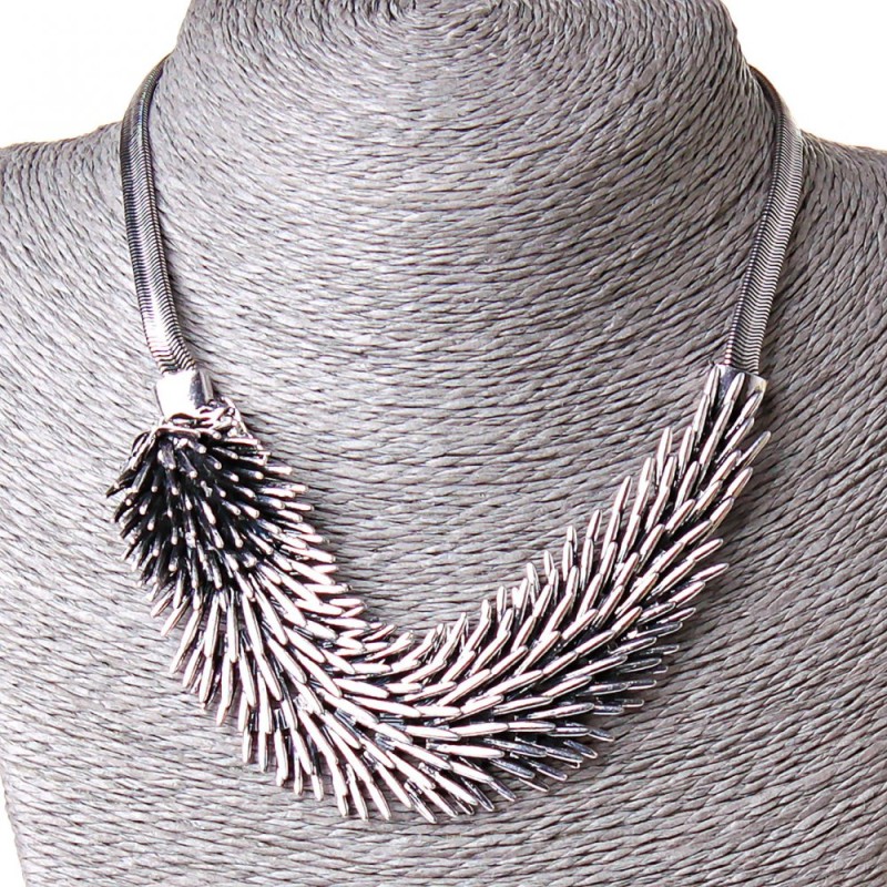 Necklace Silver Hedgehog Pendant, Steel (15x3cm), Silver Rhinestone, 40-50cm Length