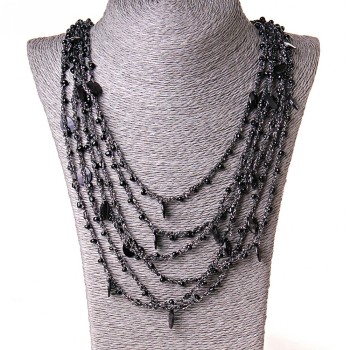 Cobweb Necklace with Oval Dangles, Black, Length 70cm