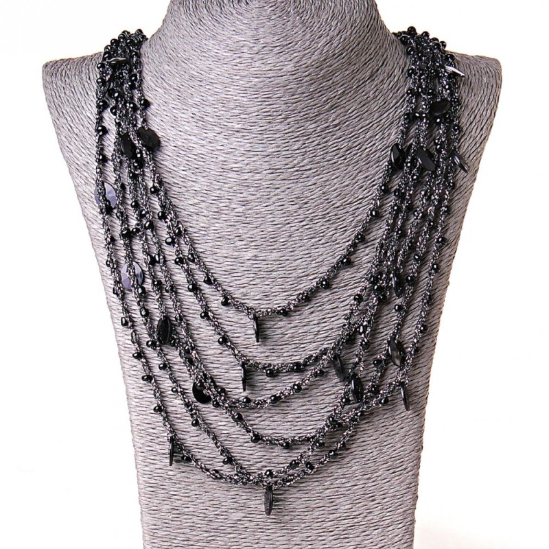 Cobweb Necklace with Oval Dangles, Black, Length 70cm