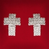 Women's Stud Earrings, White Rhinestones, Light Metal, Wedding, Evening, Cross, Large, 25mm