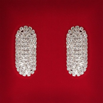 (45x25mm) Women's Stud Earrings, White Rhinestones, Light Metal, Wedding, Evening, Oval Elongated, Large