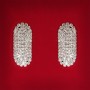 (45x25mm) Women's Stud Earrings, White Rhinestones, Light Metal, Wedding, Evening, Oval Elongated, Large