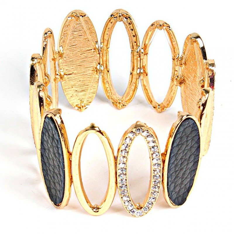(5-6cm) Women's Bracelet, Gold Color, with Black Oval Elements