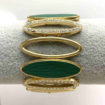 (5-6cm) Women’s bracelet, wide, gold color, decorated with large oval stones and small cubic zirconias