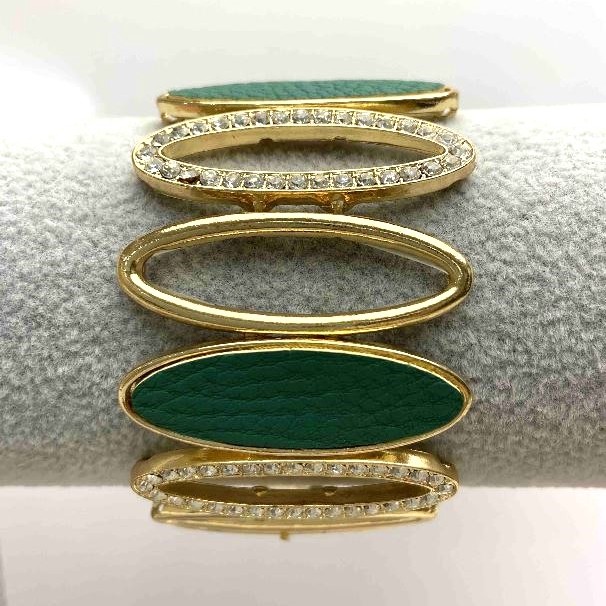 (5-6cm) Women’s bracelet, wide, gold color, decorated with large oval stones and small cubic zirconias
