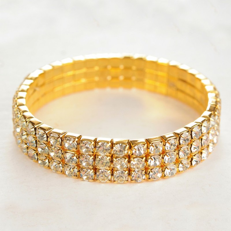 Three-Row Stretch Bracelet, Yellow Shining Rhinestones, 17cm Circumference