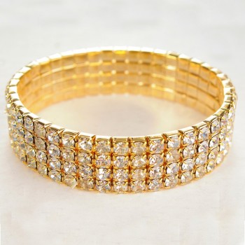 Four-Row Stretch Bracelet, Yellow Rhinestones, 16-17 cm Circumference