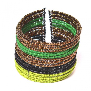 Beaded Bracelet with Clasp, Black Green Yellow Amber