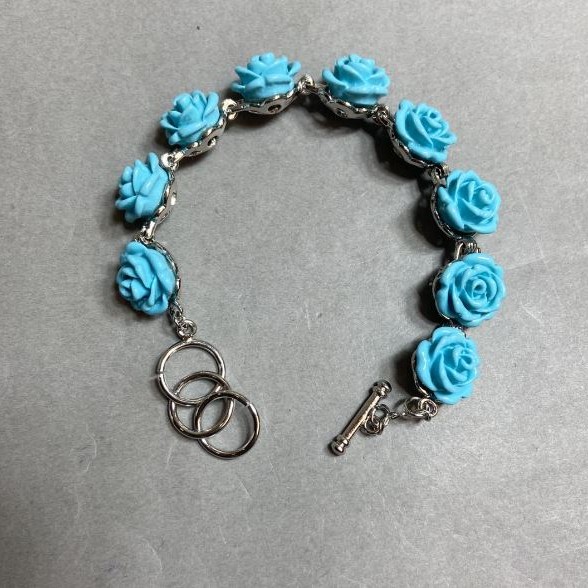 Bracelet Blue Roses, Polymer Clay, Toggle Clasp