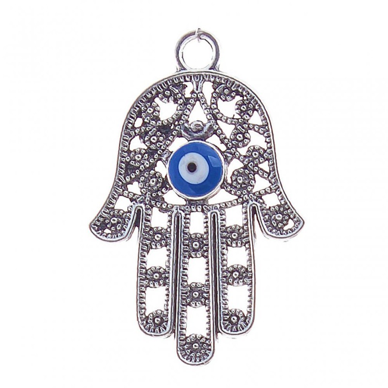 Hamsa Pendant with Eye, Silver-Tone Metal, 40mm (pack of 4pcs)