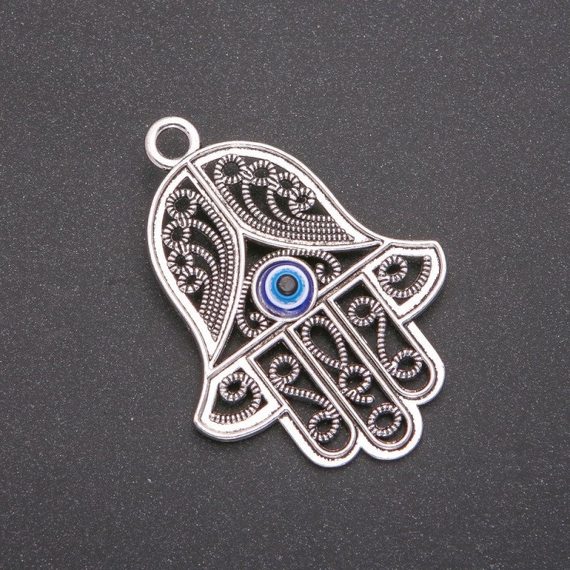 Hamsa with Eye Pendant, Metal Color Silver, 65mm (Pack of 2pcs)