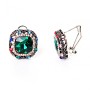 Earrings 2.3cm rainbow square rhinestones crystal green